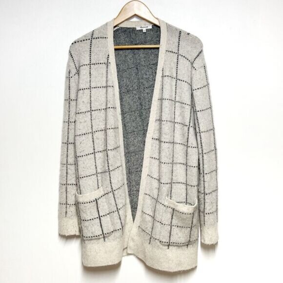 Madewell Ryder Open Cardigan Sweater in Birds Eye Windowpane Alpaca Blend Sz M - Picture 3 of 6